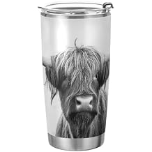 Kigai 20oz Stainless Steel Tumbler, Insulated Coffee Tumbler Cup with Lid and Straw, Double Walled Travel Coffee Mug for Hot & Cold Drinks-Highland Cow
