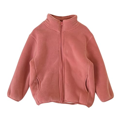 Fleece Zip Up Jacket for Kids Girls Solid Color Standing Collar Thicken Brushed Coat Toddler Boys Comfy Warm Clothes