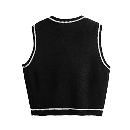 Women's Sleeveless Sweater Vest Halloween Skull Printed Knit Vest V Neck Crop Pullover Knitwear Tank Tops3