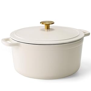 CAROTE Cast Iron Dutch Oven Pot with Lid, Enameled Dutch Oven for Bread Baking, Dual Handles, Heavy-Duty Cast Iron Pot, 5QT, White