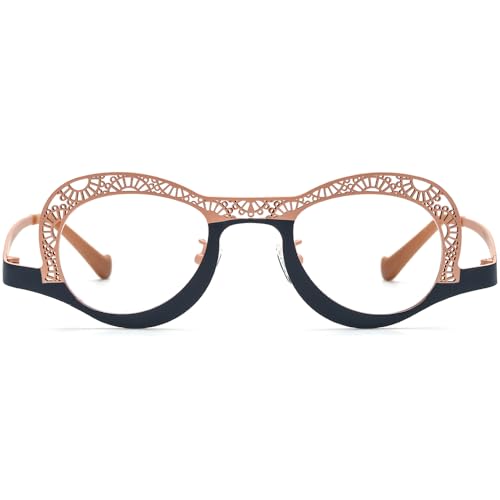 Image of FONEX Colorful Pure Titanium Glasses Frame Women Retro Round Eyeglasses