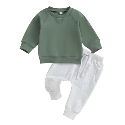 Image of MA&BABY Toddler Baby Boy Clothes Solid Color Sweatshirt Jogger Pants Set | 2Pcs Fall Winter Outfits, 6 12 18 24 Months 2T 3T 4T Boys Clothing Set, Sweatsuits, Long Sleeve, Cute & Cozy Daily Wear