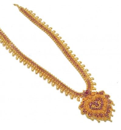 Image of Kollam Supreme Gold Plated Brass Ruby Mango Heart Pendant Long Necklace for Women