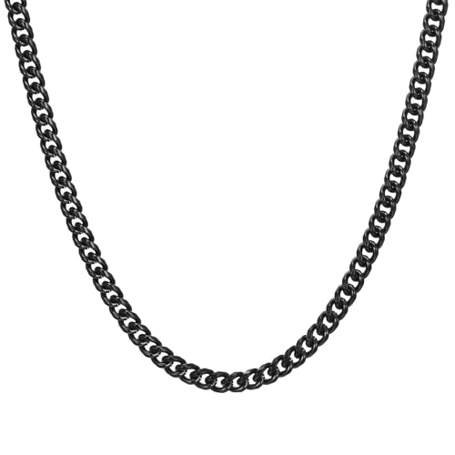 RWQIAN Kette Herren Panzerkette 6mm Schwarzkette 50cm Männer Edelstahl Schwarz Panzerkette Halskette Gliederkette Klassische Link Chain 20 Geschenk für Damen Männer