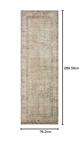 Loloi Margot Collection MAT-01 Antique/Sage 2'-6" x 9'-6" Runner Rug, No-Shed Easy Clean Large Patterned Area Rug for Living Room, Bedroom, Dining Area