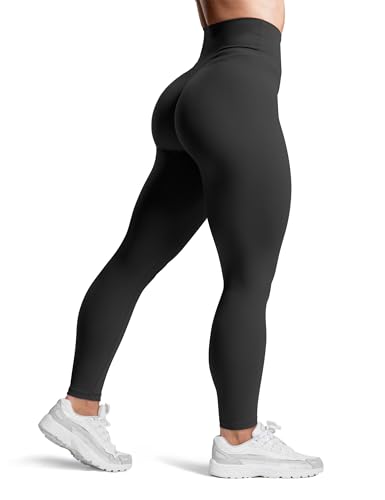 Sogetdo Yoga Leggings for Women Butt Lifting Hidden Scrunch Tummy Control High Waisted No Front Seam Gym Workout Pants
