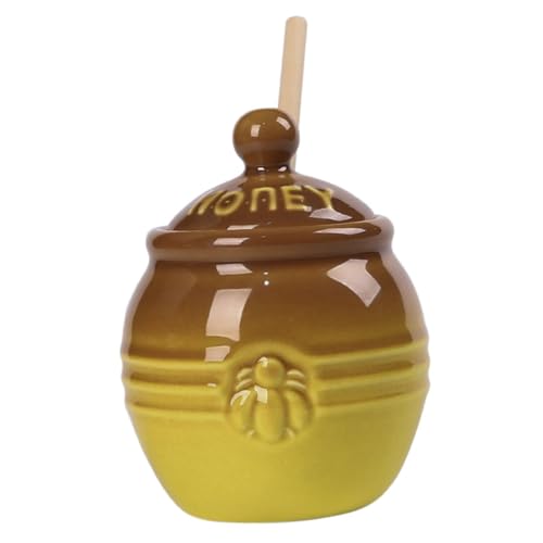 Homoyoyo Honey Jar Mixing Stick Honey Holder Honey Storage Jar Ceramic Jam Container Home Syrup Pot