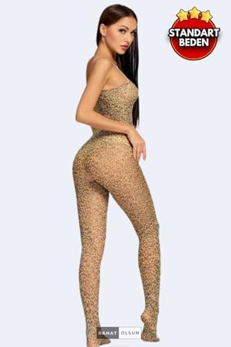 Korse Etkili İp Askılı Özel Bölgesi Açık Vücut Toparlayıcı Leopar Desenli Kadın Fantezi Vücut Çorabı Tek Beden - Görsel 4