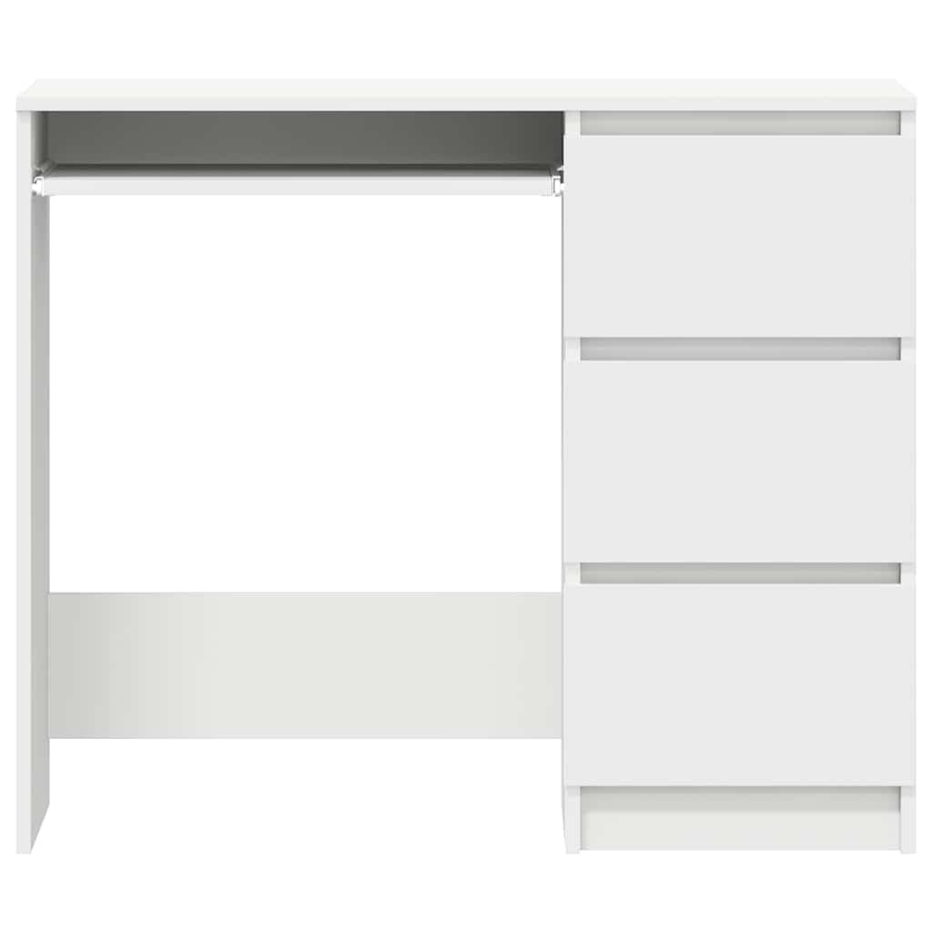 Białe biurko z materiału drewnopochodnego 90 x 45 x 76 cm z 3 szufladami, kompaktowy stół roboczy do domowego biura, pokoju młodzieżowego, biura, laptopa, komputera, gier, nauki i miejsca do
