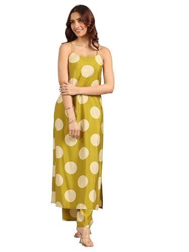 Image of Libas Gerua Printed Silk Blend Straight Kurta With Palazzos