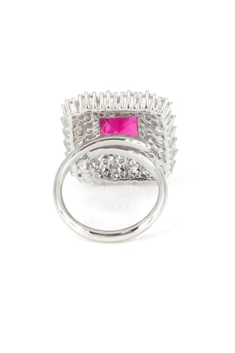 Image of Rings for Women Rhodium Plated Ruby Adjustable American Diamond Crystal Ring For Anniversary, Birthday, Cocktail For Women and Girls