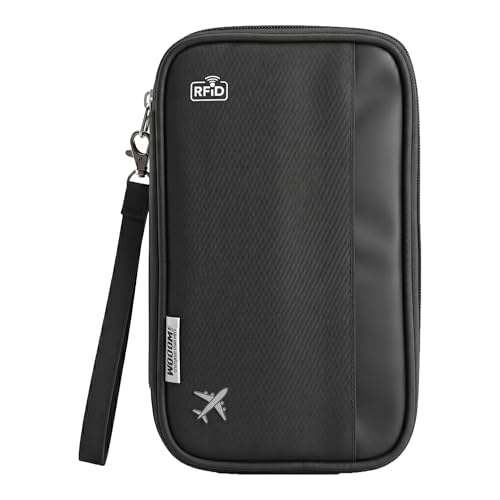 Image of Wooum Passport Case Pouch Bag Holder with Document, Card, Boarding Pass Organizer Holder Passport Organizer case with Handle & RFID (Black)