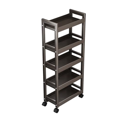Carrito de almacenamiento delgado, organizador de baño, ahorro de espacio en el hogar, antivuelco, impermeable, carrito de cocina estrecho de 3/4/5 niveles con ruedas, estante de metal móvil
