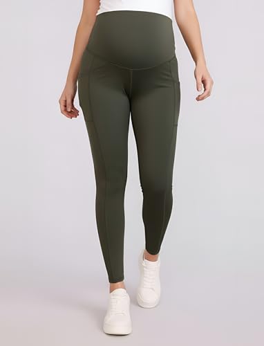 Image of Motherhood Maternity Women's Over the Belly Workout Activewear Pregnancy Leggings with Pockets