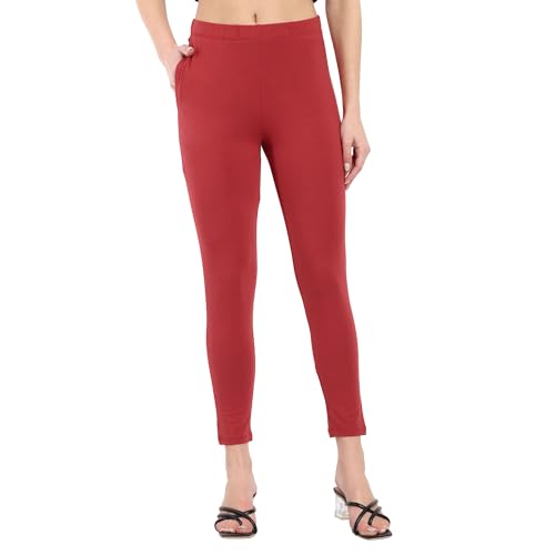 Image of ONE SKY Women Ankle Length Leggings | Premium Cotton Modal Spandex Blend | High Waist Stretchable & Bio-Washed Fabric | Colour-Lock | Ethnic Leggings for Women