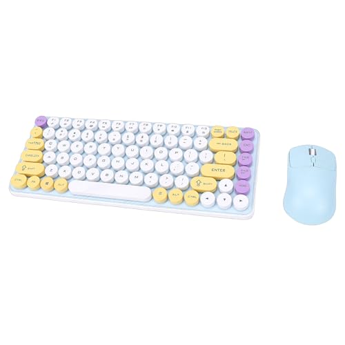 Cuifati Juego de Teclado Inalámbrico y Ratón, Teclado Retro de 85 Teclas Bluetooth 2,4G Inalámbrico con Teclas Redondas para Ordenador PC Wins OS X