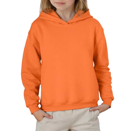 2026 Verano Sudadera con Capucha de Manga Larga para niñas, Color Liso, para niños y preadolescentes, Informal, cómoda y Polar (Orange, 12-13 Years)