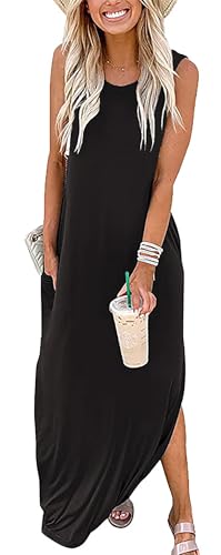 Image of Good Vibes Rainbow Graphic Dress Womens Sleeveless Pocket Maxi Dress Hawaiian Beach Tank Dress
