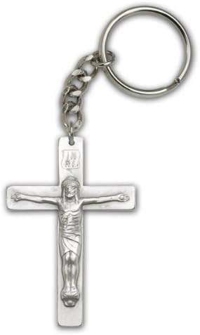 Jewel Basket Cross Keychains - Antique Finish Silver Crucifix Keychain Fully engravable