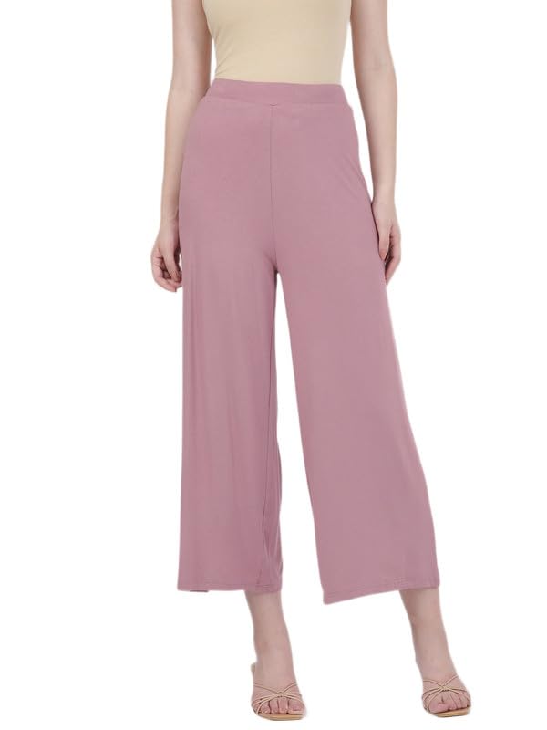 GO COLORS Soft Viscose Knit Palazzo Full Length for Women| Breathable, Mid Rise, Light Wine