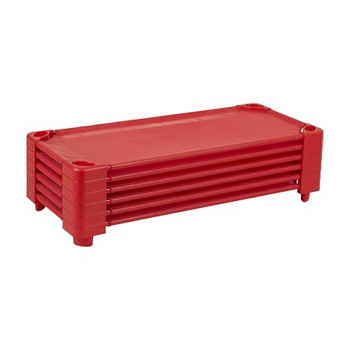 Image of ECR4Kids - ELR-16127-RD Childrena€s Naptime Cot, Stackable Daycare Sleeping Cot for Kids, Heavy-Duty, 52-Inches L x 23-Inches W, Ready-to-Assemble, Kids Bed, GREENGUARD [Red] Certified (Set of 6)
