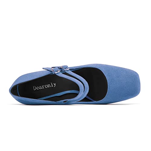 DearOnly Women High Chunky Block Heel Square Toe Pumps Mary Jane Buckle Wedding Cute 3.9 Inches Heels4