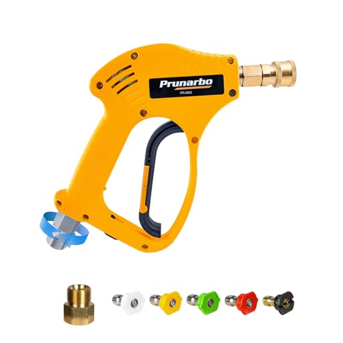 Prunarbo Short Pressure Washer Gun with 360° Swivel, Commercial 5650 PSI / 8 GPM with 5 Nozzle Tips M22 14MM & M22 15MM Connect Sturdy Design
