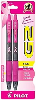 Pilot, G2 Pink Ribbon Premium Gel Roller Pens, Fine Point 0.7 mm, Pink, Pack of 2 image 5