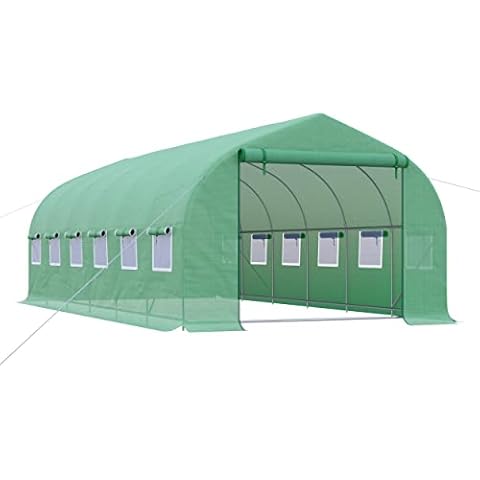 Outsunny Invernadero de Túnel Grande con 12 Ventanas y Puerta Enrollable Cover