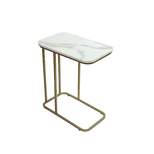 Image of DECOWORLD|| Metal Side Table with Marble Finish Wooden Top for Living Room, Sofa or Bed Side Stand