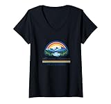 Women's Almost Heaven West Virginia Scenic Mountain Retro V-Neck T-Shirt
