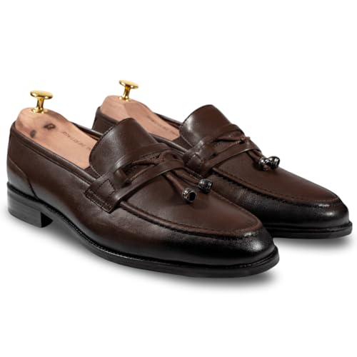 Men's Brown Leather Loafers – Handmade Italian Leather Slip-On Dress Shoes – Comfortable & Stylish for Office, Casual or Formal Events