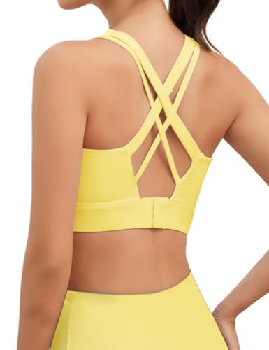 Sport BH Damen Starker Halt, Push Up Sport Bra Shock Absorber Gekreuzt Rücken, Volle Abdeckung BH High Support Damen für Fitness Yoga Lauf Joggen Große Größen, Gelb-M Sport BH Damen Starker Halt, Push Up Sport Bra Shock Absorber Gekreuzt Rücken, Volle Abdeckung BH High Support Damen für Fitness Yoga Lauf Joggen Große Größen, Gelb-M