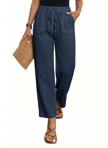 Image of Acelitt Women Casual Lightweight Drawstring Elastic Waist Pants with Pockets, S-XXL
