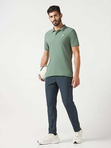 Image of TECHNOSPORT Men's Solid Slim Fit Polo Collar T-Shirt MATPIQ Half Sleeve Button Polyester for Gym Running Workout UPF50+ Anti Odour