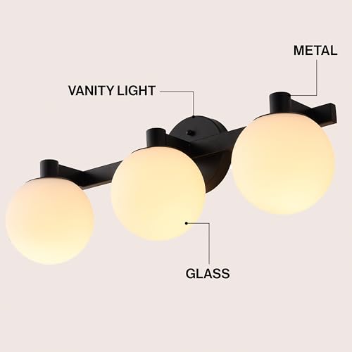 JONATHAN Y 24" Black/White Modern Globe LED Vanity Wall Sconce Light, White Frosted Glass Shade, Mid-Century Art Deco Wall Lamp for Bathroom, Kitchen, Hallway (JYL3542B) by JONATHAN Y - Used condition - Image 4