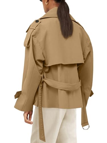 Tankaneo Womens Cropped Trench Coat Casual Double Breasted Short Jacket Fall Fashion Outerwear with Belt3