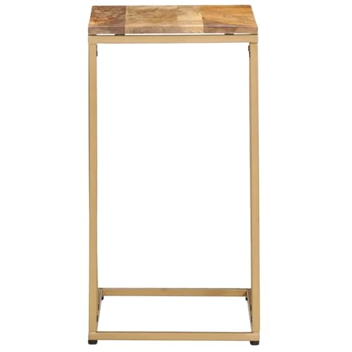 Mesa de centro de madera maciza de mango natural y acero de alta resistencia en C 4