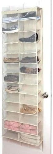 CREAM 26 POCKET OVER THE DOOR SHOE RACK ORGANISER HOLDER STORAGE SHELF