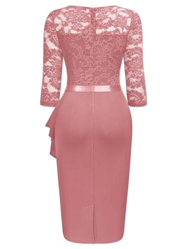 Image of Miusol Women's Retro V Neck Floral Lace Ruffle Style Cocktail Party Dress