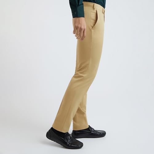 Image of Raymond Men Slim Fit Solid Pattern Polyester Blend Pleatless Formal Trouser