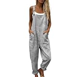 Genérico Peto Mujer Casual de Algodón y Lino Mono Verano Tallas Grandes Holgado con Tirantes Ajustables y Bolsillos Overol Estilo Bohemio de Una Pieza Suelto para Playa Vacaciones Fiesta Chic (A02,M)