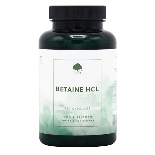 Betaine Hydrochloride (HCl) with Pepsin - 440mg Betaine per Capsule - 120 Vegan Capsules - Non-GMO Made in The UK by G&G Vitamins