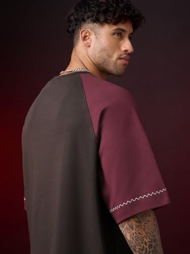 Image of The Souled Store Marvel Indie: Logo Men and Boys Short Sleeves Round Neck Embroidered Drop Shoulder Baggy Casual Streetwear Superheroes Inspired Cotton Super Oversized T-Shirt