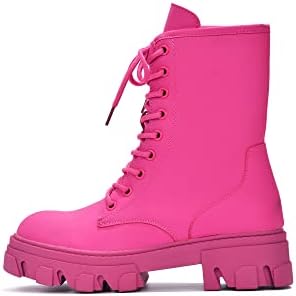 Cape Robbin Chrisley Combat Boots for Women, Platform Boots with Chunky Block Heels, Womens High Tops Boots - Pink Size 6