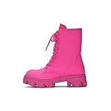Cape Robbin Women's Chrisley Combat Boots - Platform Chunky Block Heel Lace-Up High Tops (Chrisley) - Pink Size 6