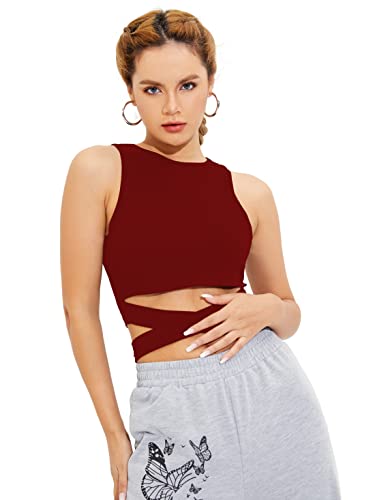 Image of Shasmi Women's & Girl's Black and Orange Solid Ribbed Round Neck Collarless Sleeveless Slim Fit Lace Up Tank Tops (Top 45)