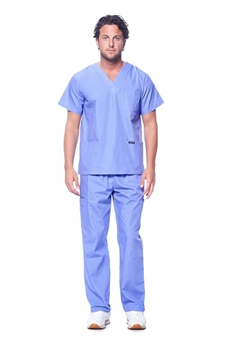 Dagacci Scrubs for Men Set - V-Neck Scrub Top and Cargo Pants - 8 Pockets Men Scrubs Set