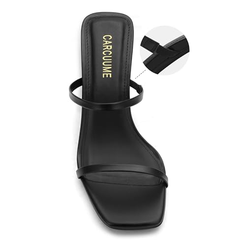 Image of Carcuume Women's Square Toe Two Strap Open Toe Block Heels Sandals Slip On Shoes