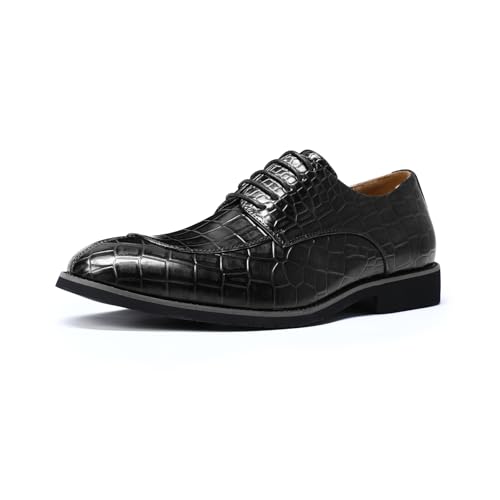 YFFUSHI Chaussures de Ville Homme Habillées Derbies Elégantes à Lacets avec Motif Croco pour Bureau Affaires Mariage ou Cérémonie, Noir, 42 EU